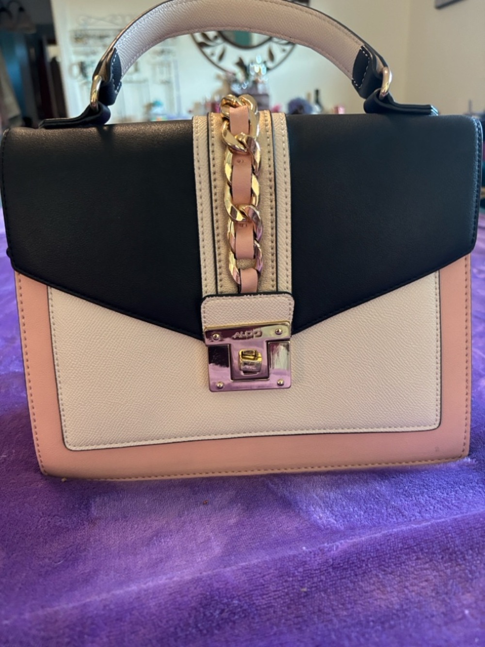 Aldo Black, Blush and Cream Colorblock Top-Handle Satchel